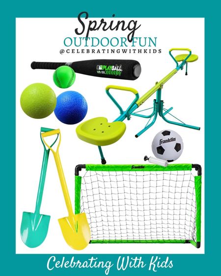Outdoor toys for kids include seesaw, soccer net with ball, shovels, baseball and bat, playground balls Kids toys, outdoor toys, kids activities, spring outdoor toys, outdoor activities



#LTKkids #LTKSeasonal #LTKfamily