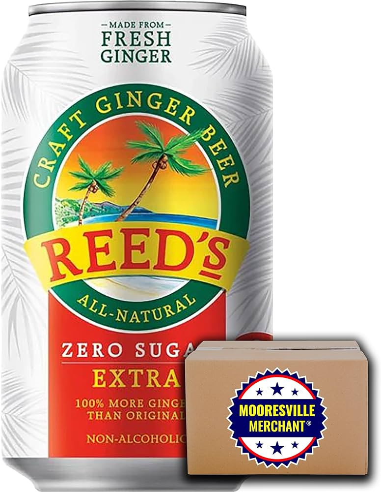 Reeds Ginger Beer Soda Extra Zero Sugar, 12 fl oz, 8 Cans with Mooresville Merchant Decal | Amazon (US)