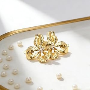 D-POW Gold Statement Earrings 14K Gold Plated Flower Stud Earrings for Women Hypoallergenic Chunk... | Amazon (US)