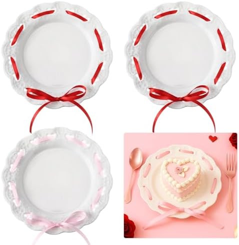 FoldTier 4 Pack Valentine's Day Heart Ceramic Plate 6 Inch White Porcelain Dessert Salad Plate Lo... | Amazon (US)