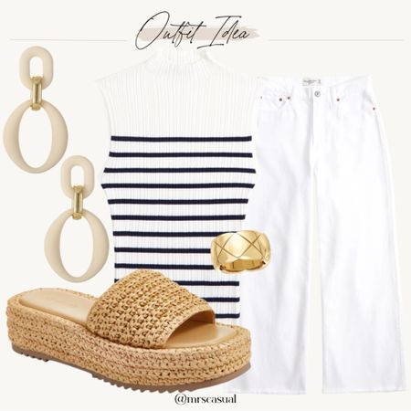 Wide leg white jeans outfit idea 🩵 loving these raffia slides 

#LTKshoecrush #LTKSeasonal #LTKfindsunder100