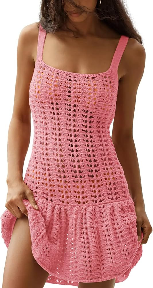 Fisoew Women's Crochet Swimsuit Cover Ups Summer Sleeveless Hollow Out Knit Swimwear Bathing Suit... | Amazon (US)