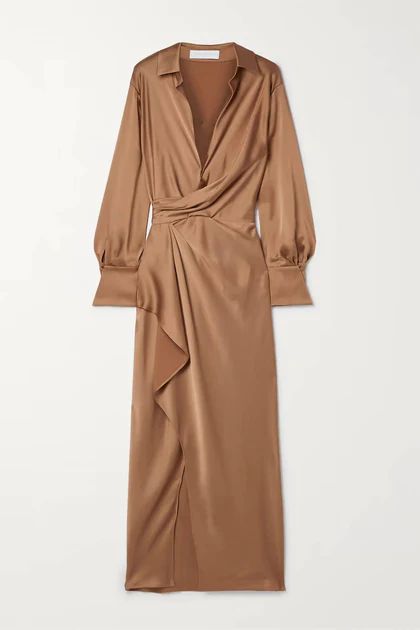 Talita Woven Drape Front Midi Dress in Latte | Shop Premium Outlets
