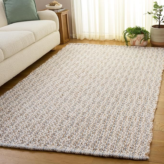 SAFAVIEH Area Rug 5x8 - Natural Fiber Collection - Natural & Light Blue, Handmade Jute & Wool, Id... | Amazon (US)