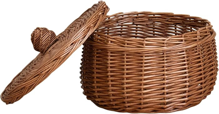 Handwoven Round Wicker Egg Basket with Lid for Kitchen & Fruit | Amazon (US)