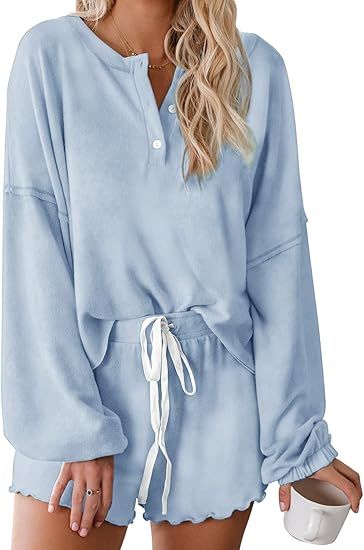 T1FE 1SFE Women's Tie-Dye Pajamas Lounge Sets Long-Sleeve Tops and Ruffle Shorts PJ Set Comfy Lou... | Amazon (US)