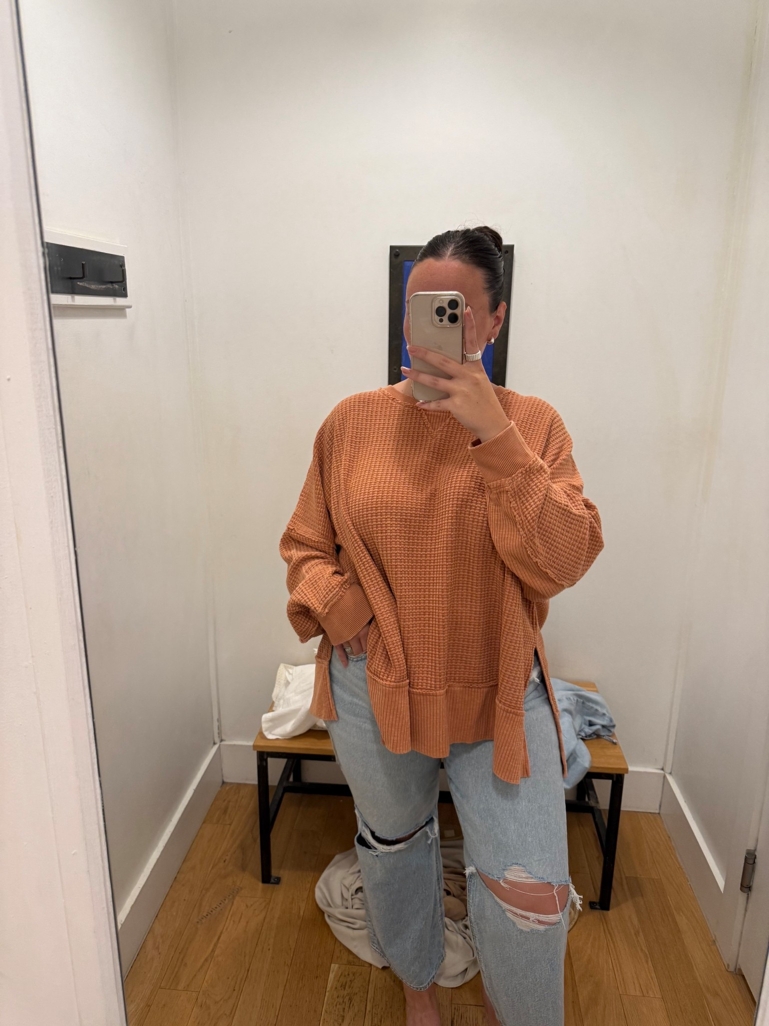 Wearing an XL on top (super oversized! 
16 long in bottoms :) 