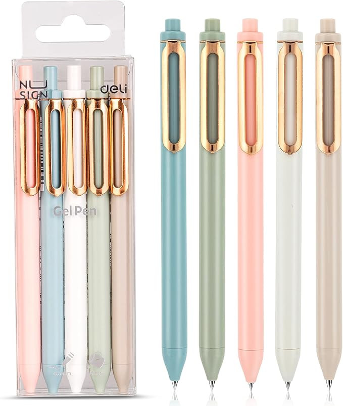Gel Pens, 5 Pcs 0.5mm Retractable Quick Dry Black Ink Fine Point Rolling Ball Gel Pen, Smooth Wri... | Amazon (US)