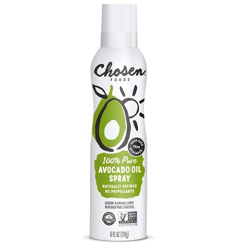 Chosen Foods 100% Pure Avocado Oil Spray 4.7 oz. (1 Pack), Non-GMO, 500°F Smoke Point, Propellant-Free, Air Pressure Only for High-Heat Cooking, Baking and Frying | Amazon (US)
