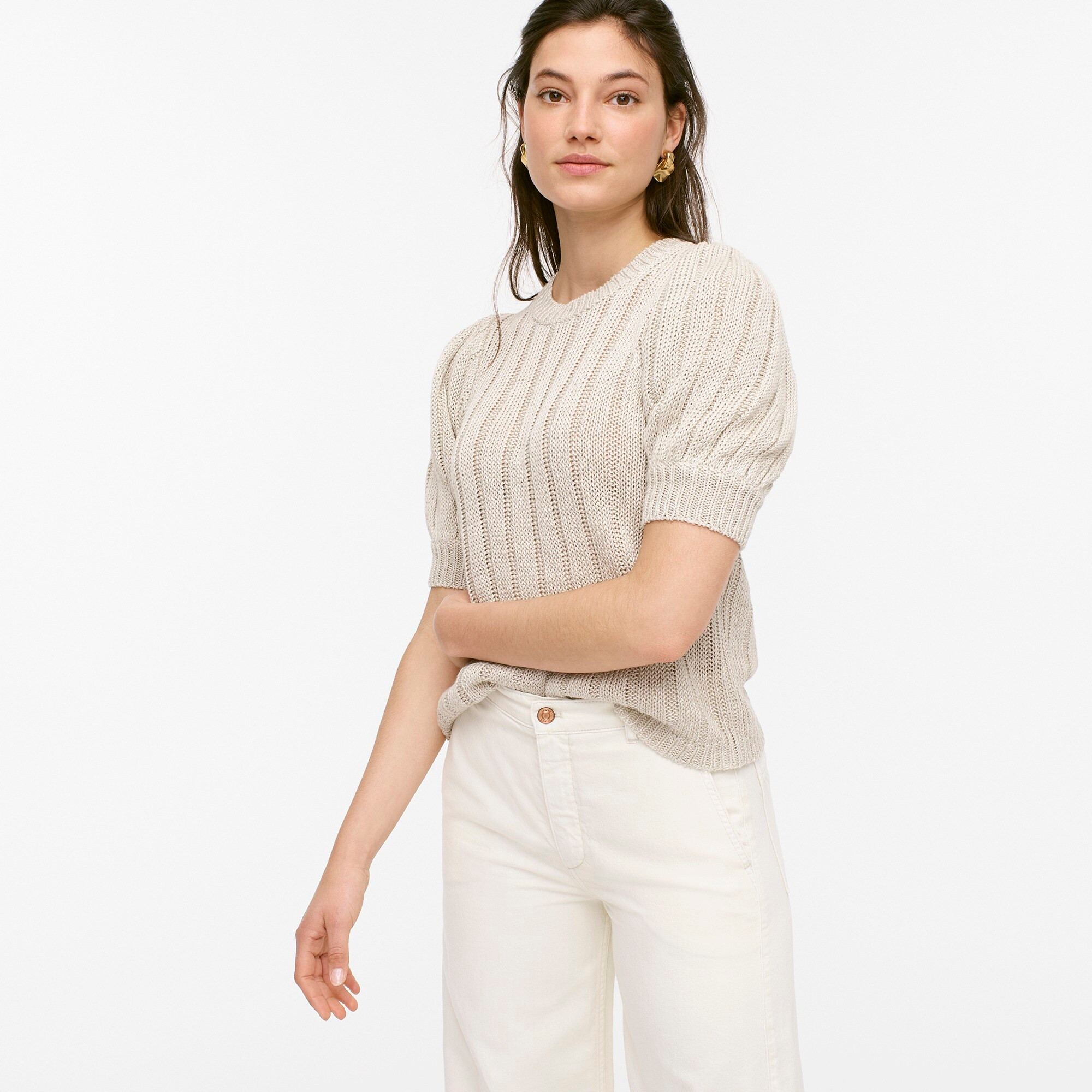Puff-sleeve linen sweater | J. Crew US