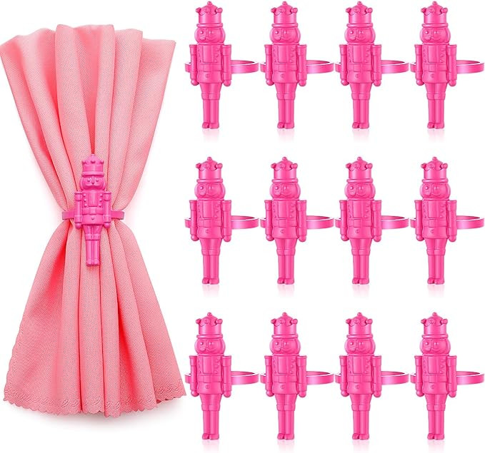 Christmas Nutcracker Napkin Rings Set of 12, Pink Soldier Napkin Rings Holiday Metal Napkin Holde... | Amazon (US)