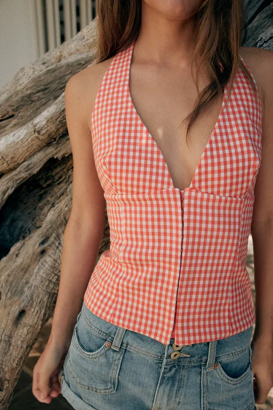 HALTER TOP AND GINGHAM SKORT | Zara US