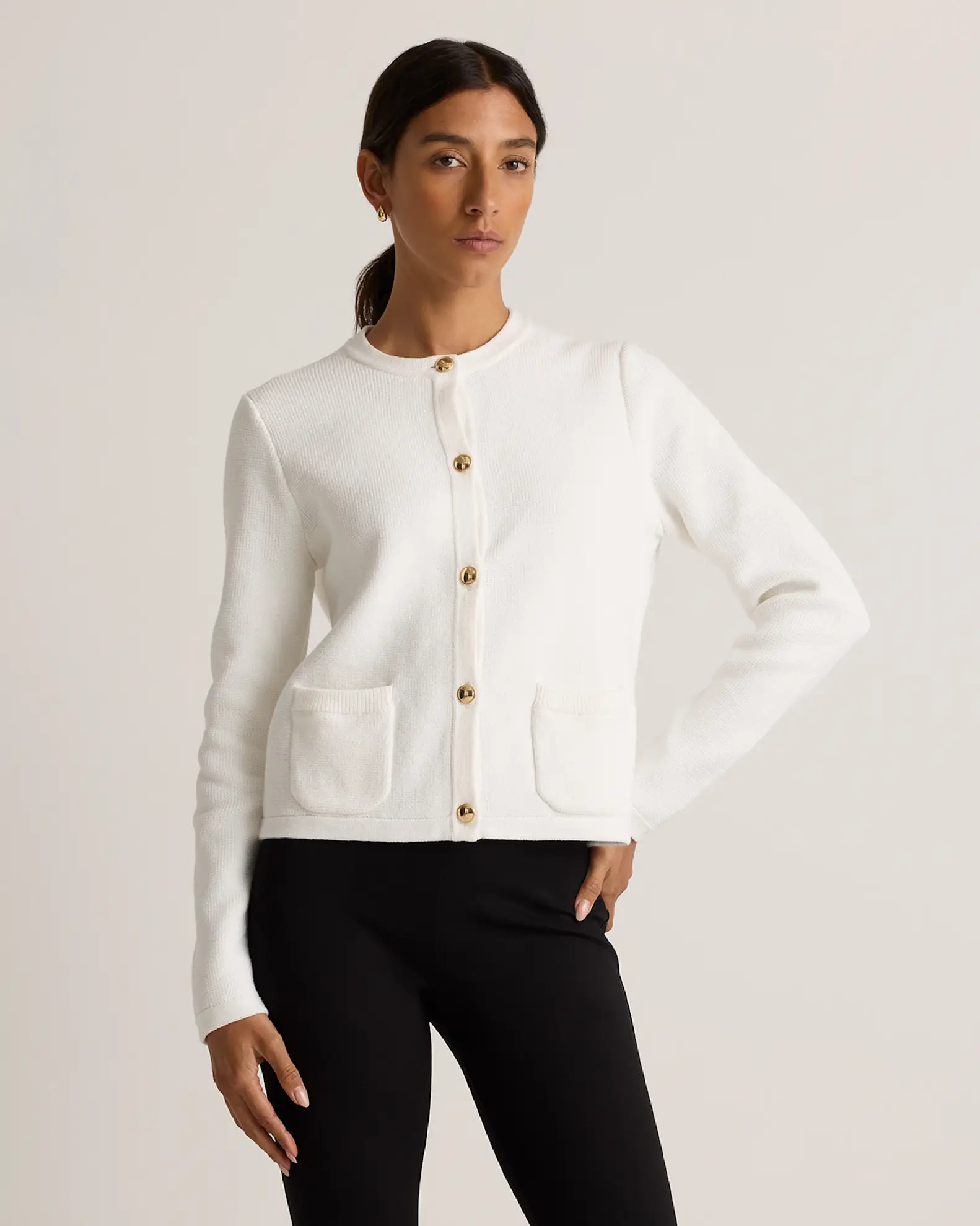 100% Organic Cotton Sweater Jacket in Ivory | Quince