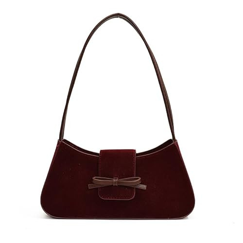 JOLILUNA Burgundy Suede Bow-Tie Bag Coquette Bow Purse for Women Y2k Handbags Burgundy Purse Vegan Suede Underarm Bag (Burgundy) | Amazon (US)