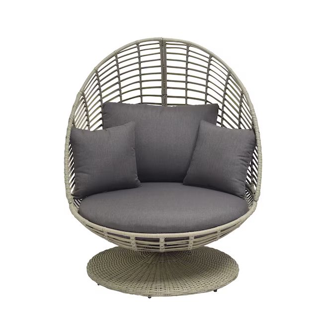 Origin 21 Venza Wicker Beige Steel Frame Swivel Egg Chair with Gray Cushioned Seat | Lowe's