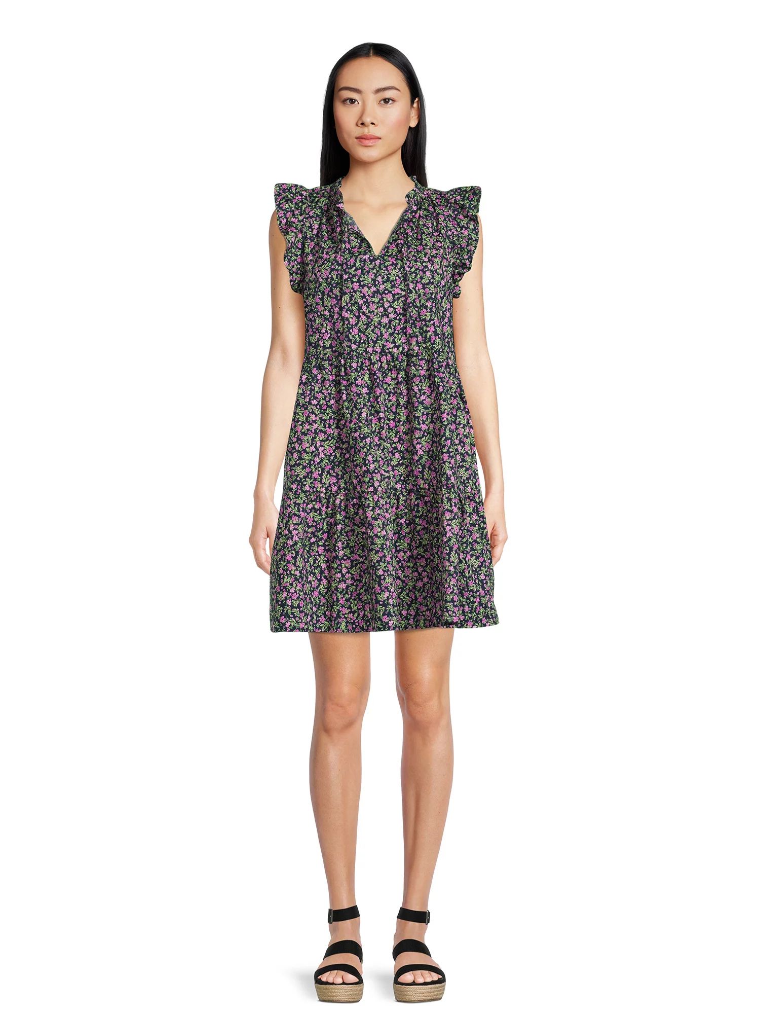 Time and Tru Women's Tiered Cotton Poplin Dress | Walmart (US)