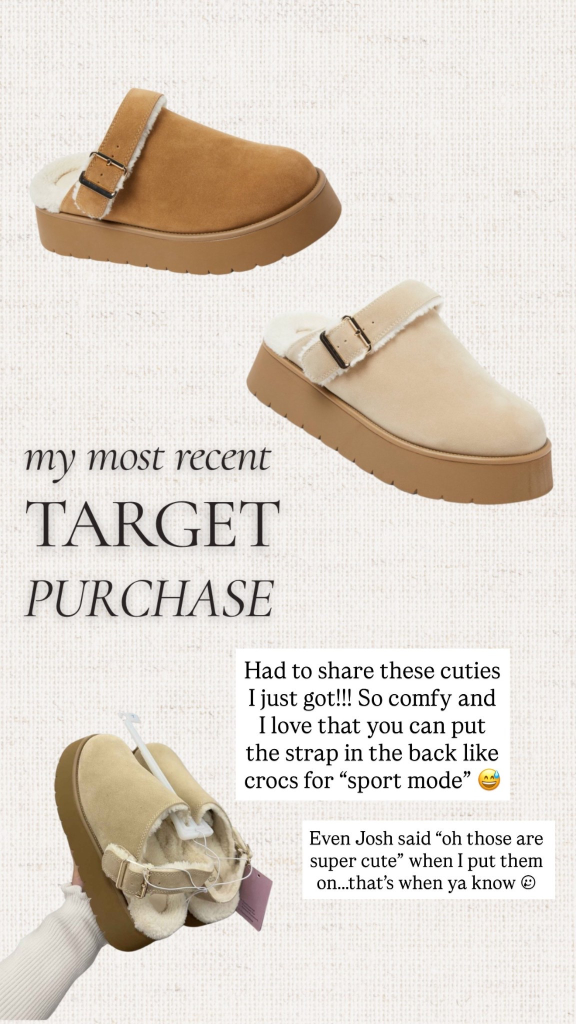 I’m normally a 7.5 and got an 8…they’re perfect to wear with socks! The perfect cozy platform clogs and I love that the strap flips to the back if you want that extra support! Target makes the best shoes 😍

#LTKShoeCrush #LTKFindsUnder50