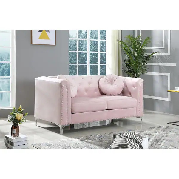 Pompano Velvet Button Tufted Loveseat - Pink | Bed Bath & Beyond