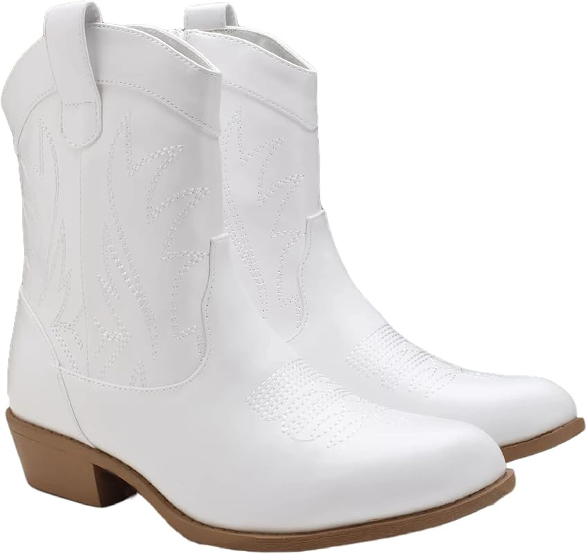 Western Cowgirl Cowboy Ankle Boots for Women or Ladies, Mid Calf, Vegan Leather Embroidered Upper, L | Amazon (US)