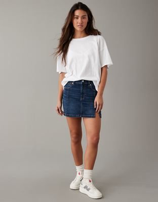 AE Next Level High-Waisted Denim Mini Skirt | American Eagle Outfitters (US & CA)