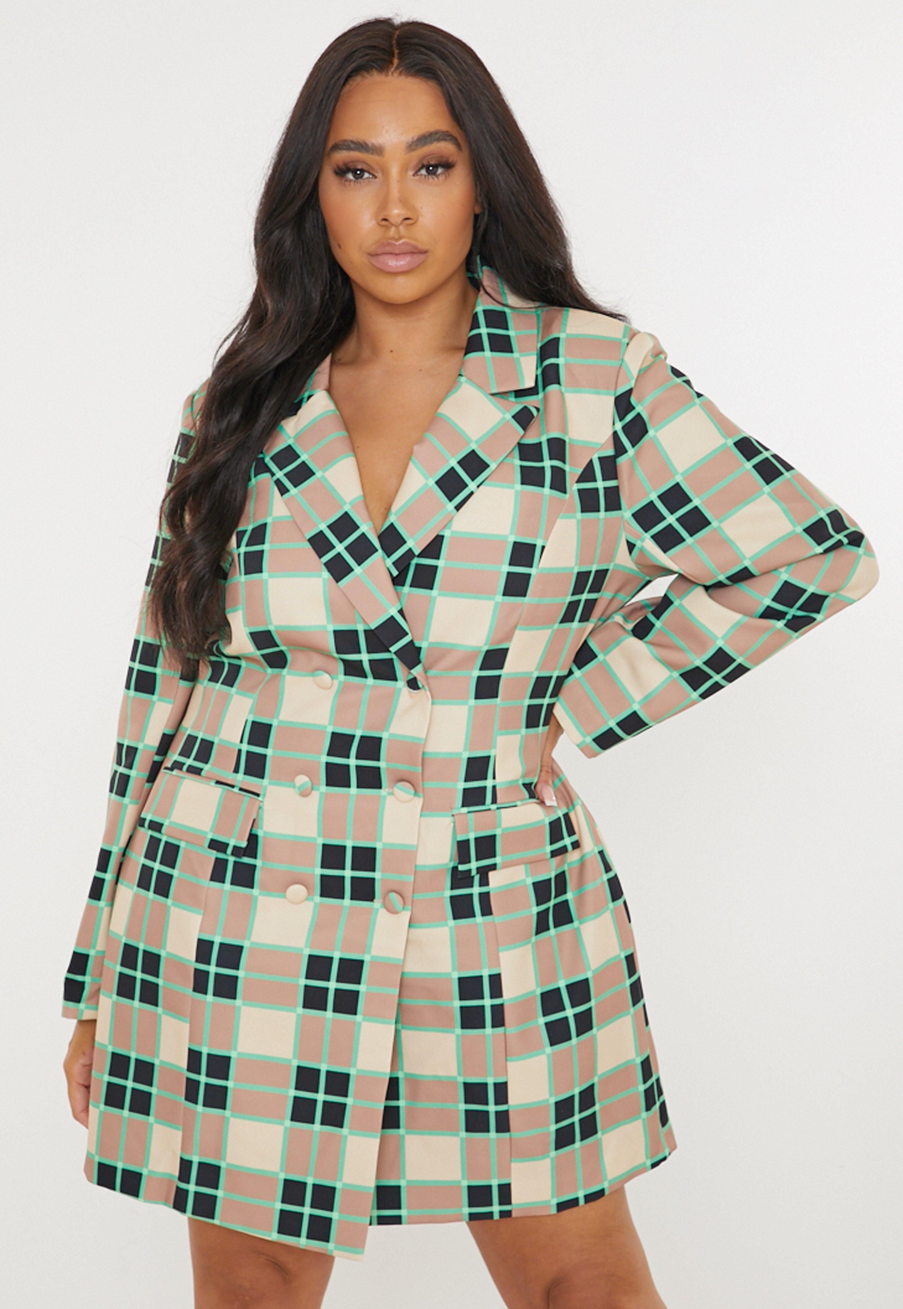 Plus Size Green Plaid Tailored Blazer Dress | Missguided (US & CA)