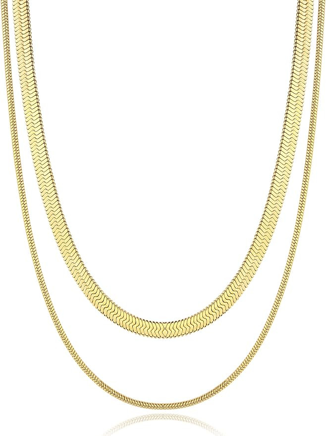 Jewlpire Solid 18K Real Gold Over Chain Necklaces for Women Girls, Dainty Box/Paperclip/Rope/Snak... | Amazon (US)