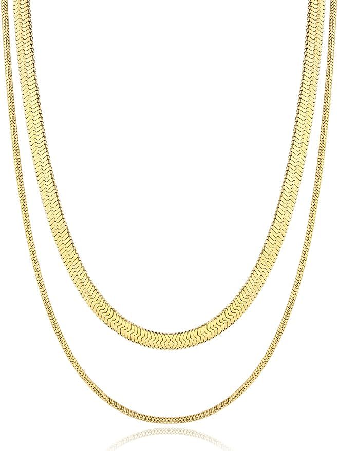 Jewlpire Solid 18K Real Gold Over Chain Necklaces for Women Girls, Dainty Box/Paperclip/Rope/Snak... | Amazon (US)