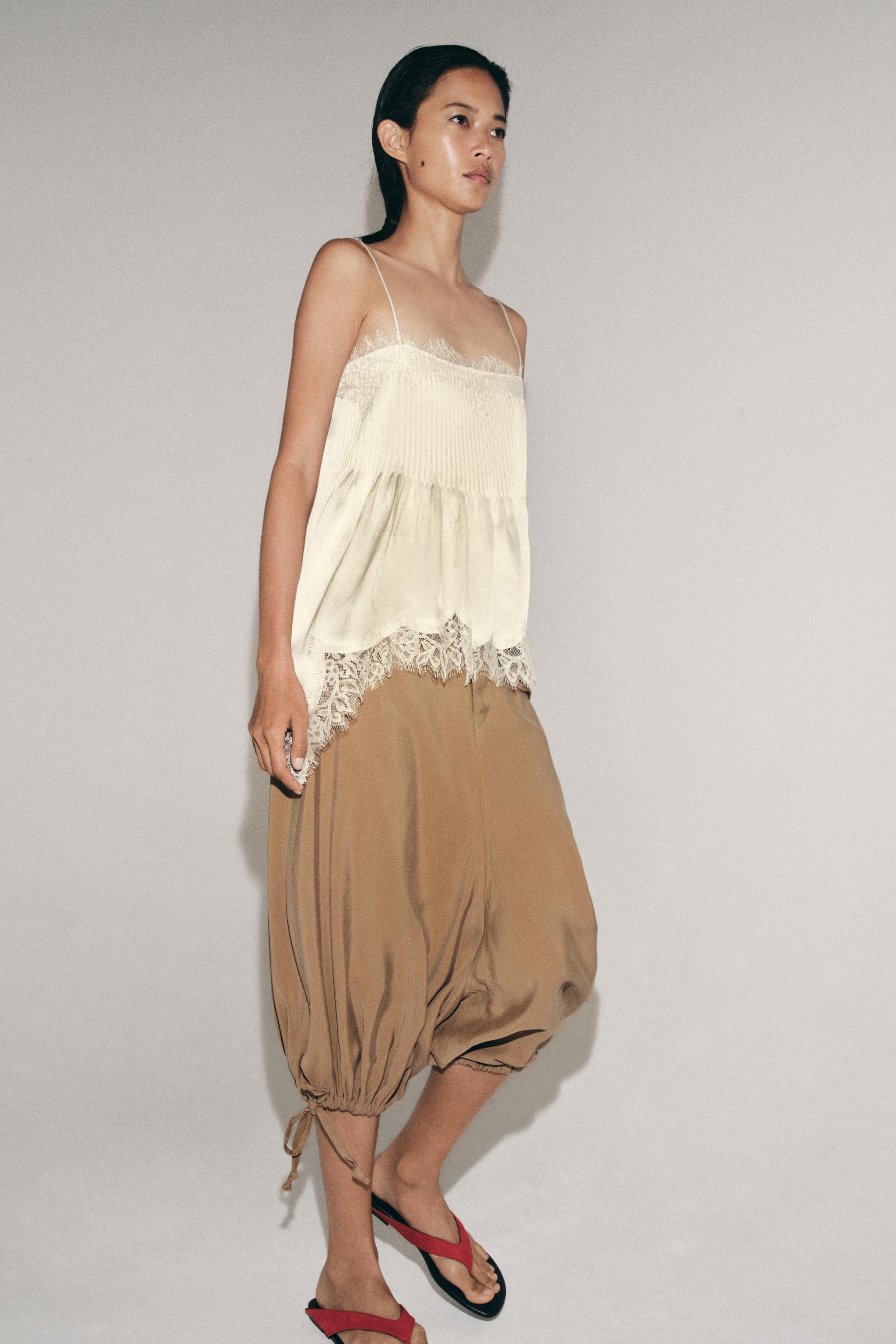 ZW COLLECTION LACE-TRIMMED CAMISOLE TOP | Zara UK