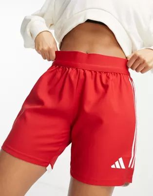 adidas Football 3 stripe shorts in red | ASOS (Global)