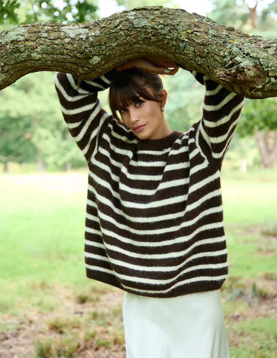 Chocolate | Soft Knit Round Neck Stripe Jumper | Blue Vanilla | Blue Vanilla