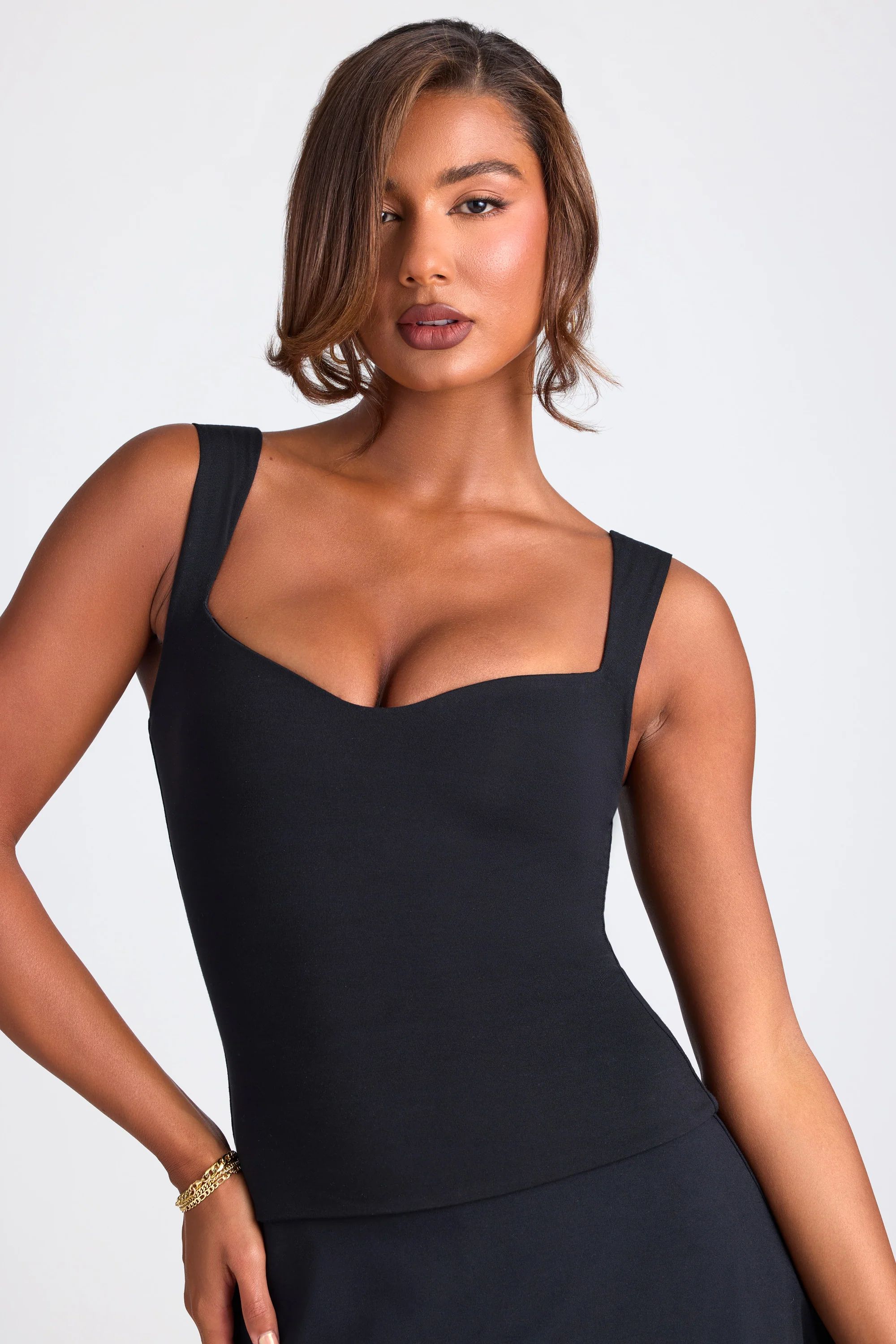 Modal Sweetheart-Neck Top in Black | Oh Polly