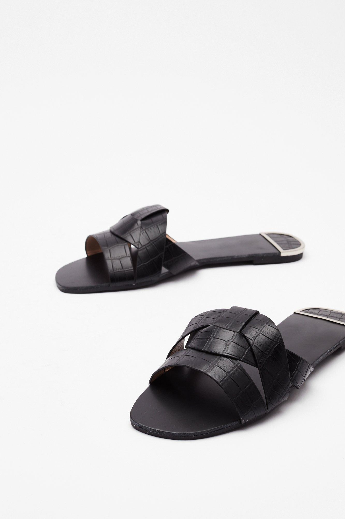 Womens Break the Mules Croc Flat Sandals - Black | NastyGal (US & CA)