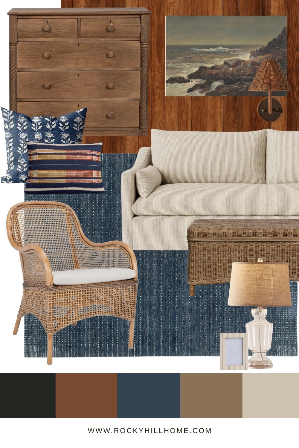 Eclectic Coastal Cottage or Lake House Living Room Mood Board 

This collected living room mood board serves as inspiration for a coastal cottage or lakeside mountain cabin with a blue and orange color palette, wicker furniture, and a vintage vibe. Featuring furniture and decor from Lulu and Georgia, Olive Ateliers, Etsy, and Birch and Lane

#LTKHome #LTKSeasonal