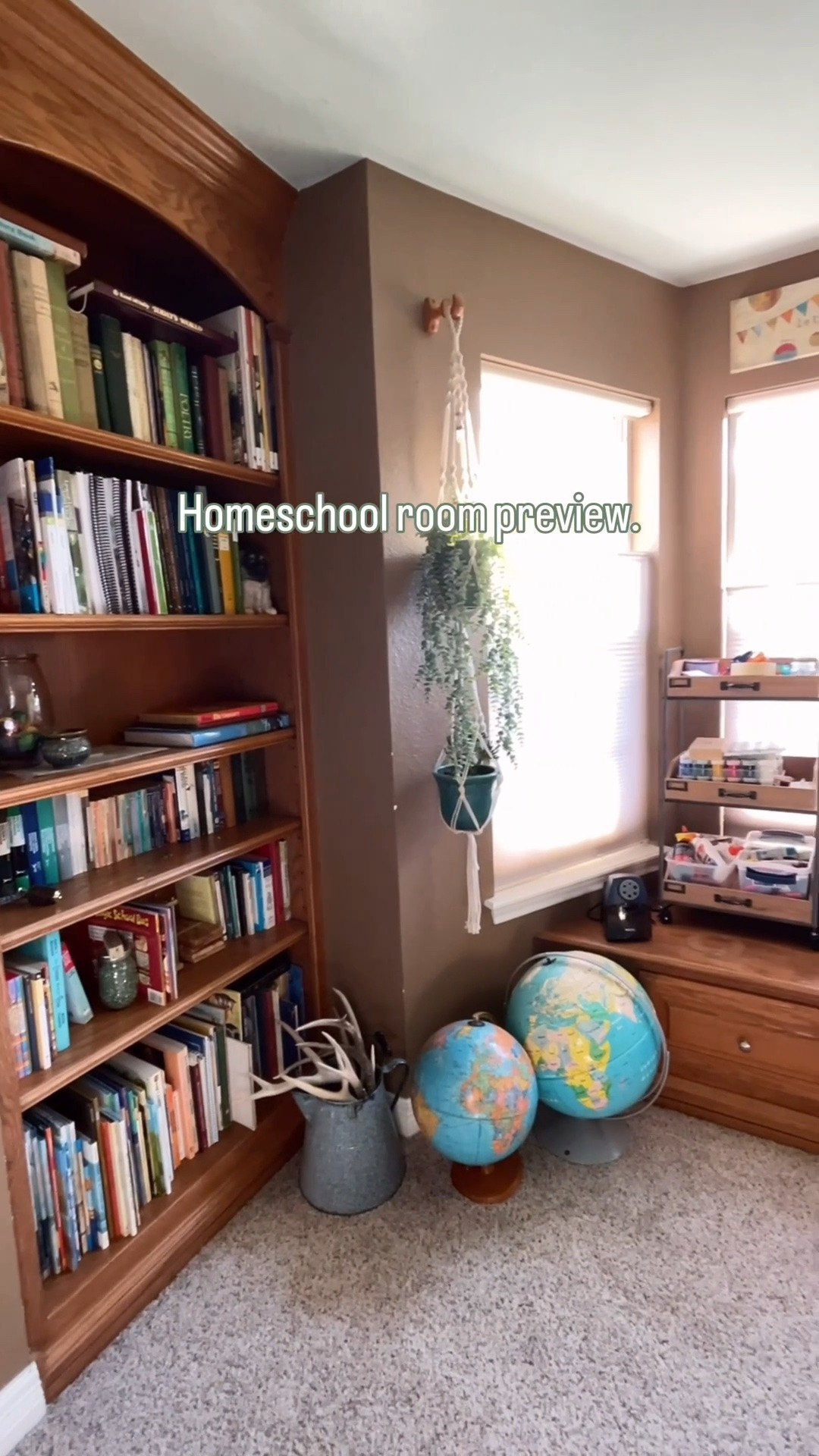 A peek at our homeschool room. It’s evolved a lot over the last ten years and it’s one of our favorite spaces. We’ve added things over the years that are whimsical and bring us joy. Life’s too short to stay on a trending aesthetic.