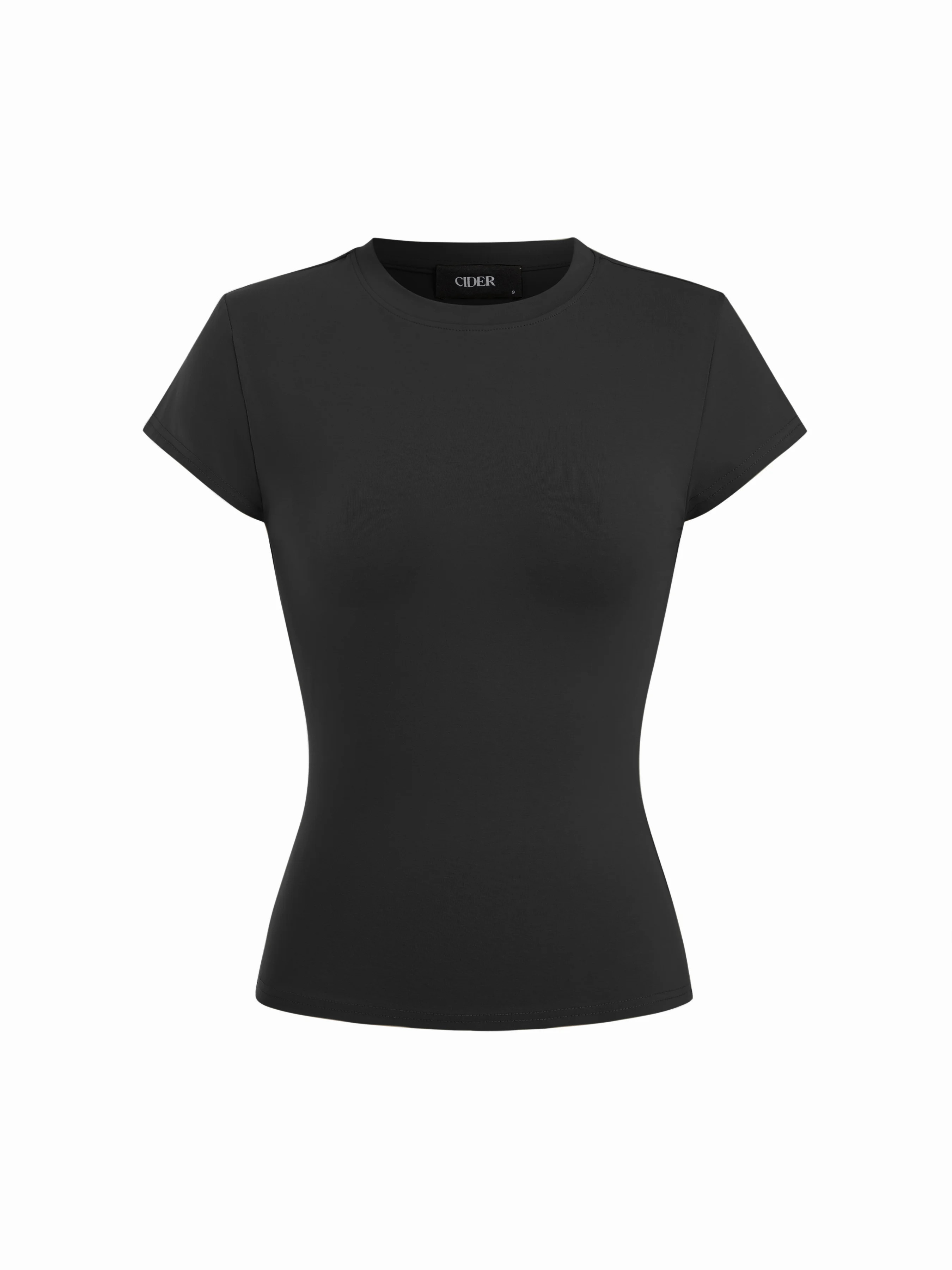 Knit Fabric Cotton-blend High Stretch Round Neck Short Sleeve Tee For Daily Casual | Cider