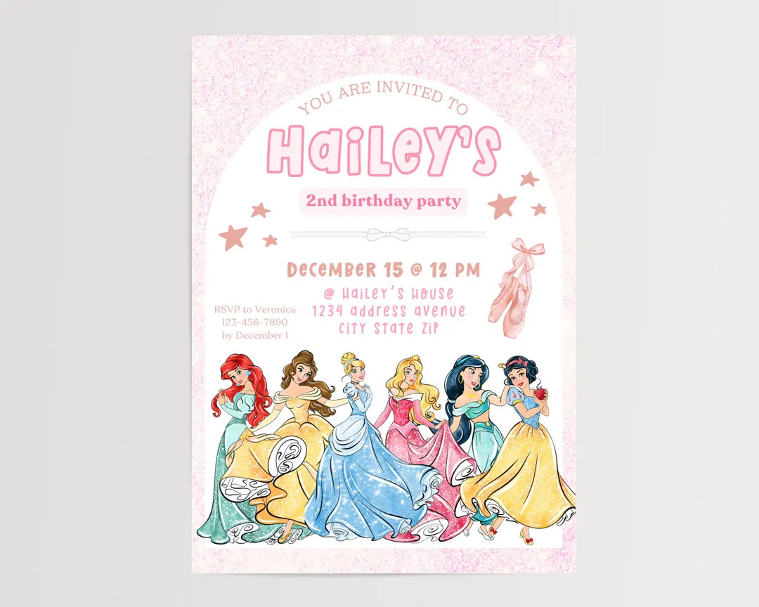 Princess Birthday Party, Printable Invite, Instant Download, Princess Theme, Girls, Third Birthda... | Etsy (US)