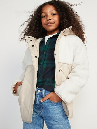 Hooded Sherpa Quilted Hybrid Coat for Girls | Old Navy (US)