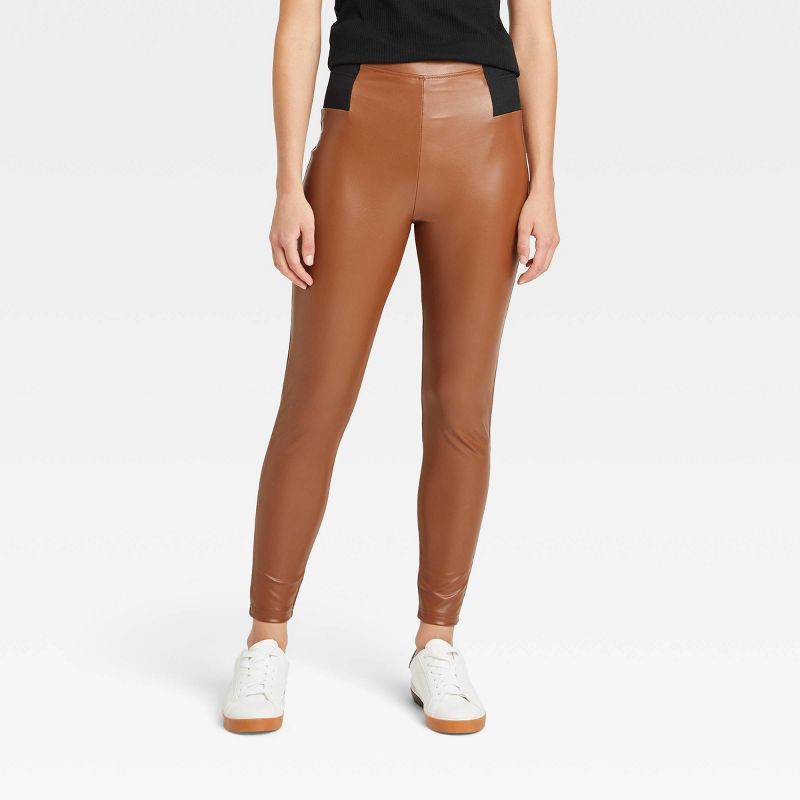 Women&#39;s Faux Leather Leggings - A New Day&#8482; Brown S | Target