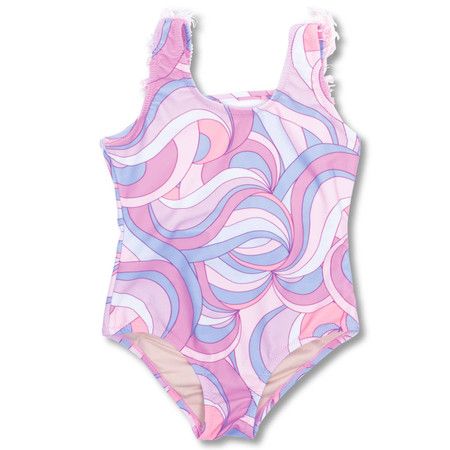 Candy Swirl Girls Fringe Back One Piece Swimsuit 6m-14 | Shade Critters