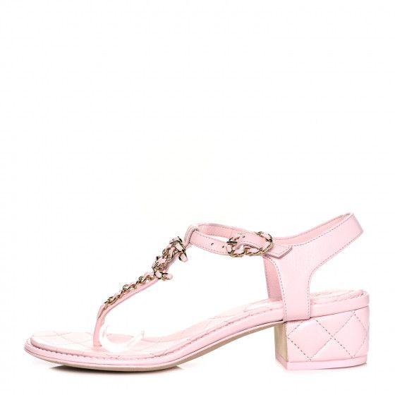 CHANEL Lambskin Chain CC Logo Thong Sandals 36 Light Pink | FASHIONPHILE | Fashionphile