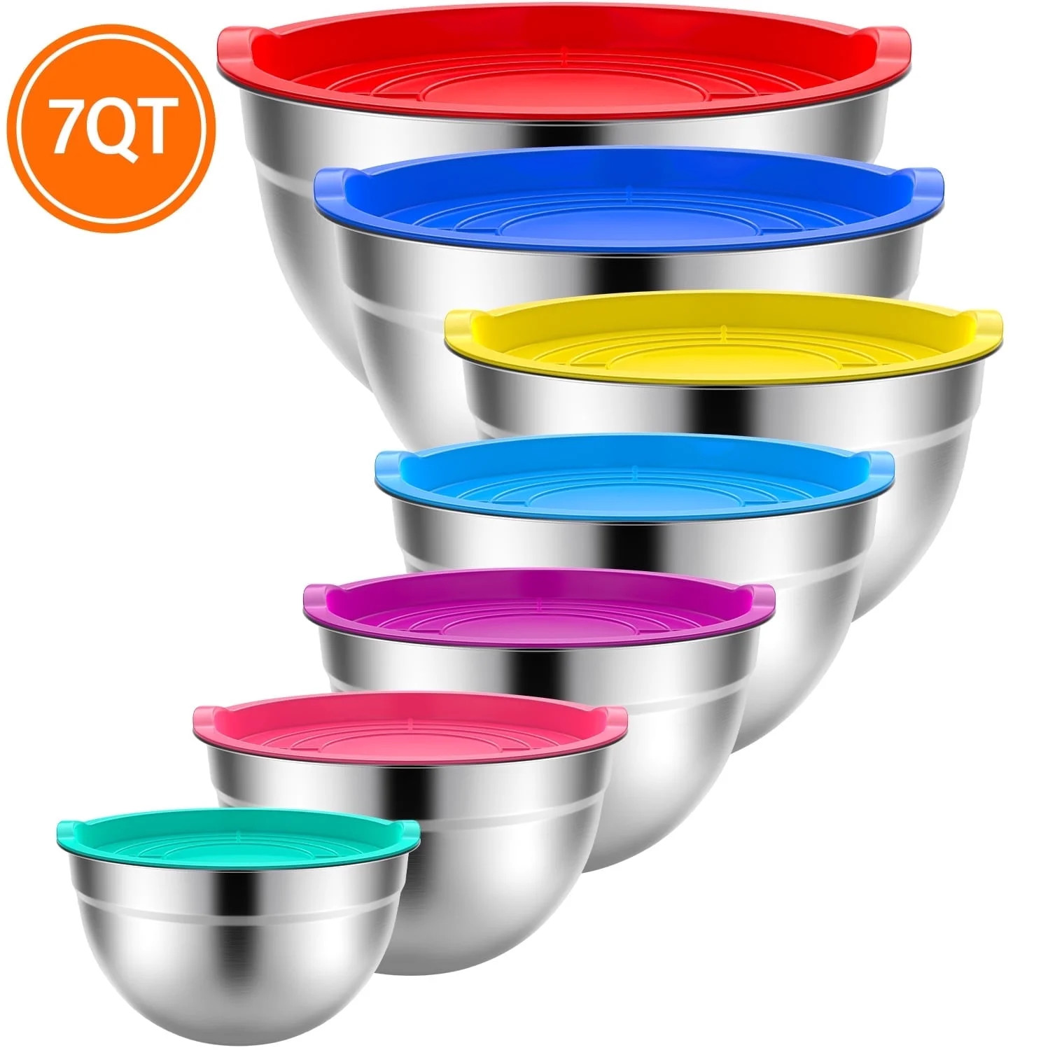 TINANA Mixing Bowls with Lids: 7 Pack Stainless Steel Mixing Bowls Set, Metal Nesting Mixing Bowl... | Walmart (US)