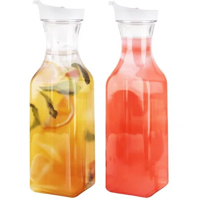 [50 Oz - 2 Pack] Plastic Carafe With Lid, Large Capacity Square Base - Clear Pitcher With Flip Top Lid, Easy-Pour Spout Juice Containers With Lids, Ha | Wayfair North America
