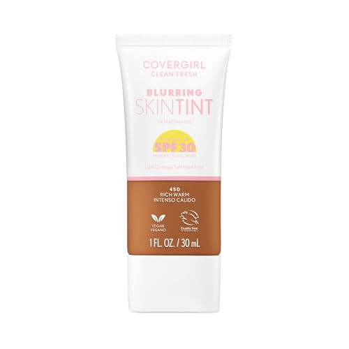 COVERGIRL Clean Fresh Blurring Skin Tint with SPF 30, 450 Rich Warm, Liquid Foundation, Soft Matte Finish, Smooths, Brightens, Blurs Pores, Mineral Sunscreen, Vegan Formula | Amazon (US)