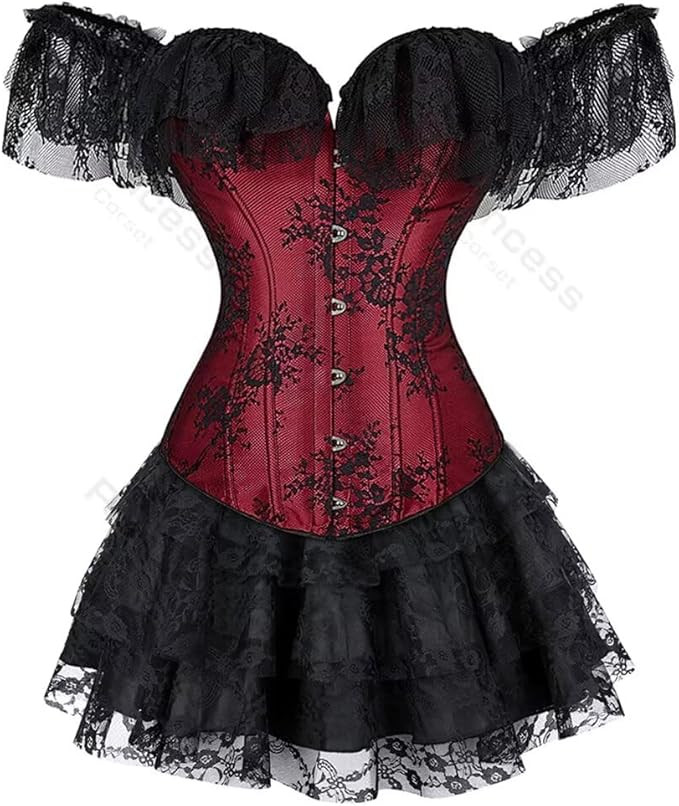 Corset for Women Skirt Set Top Plus Size Outfit Lace up Sleeved Gothic Medieval Renaissance | Amazon (US)