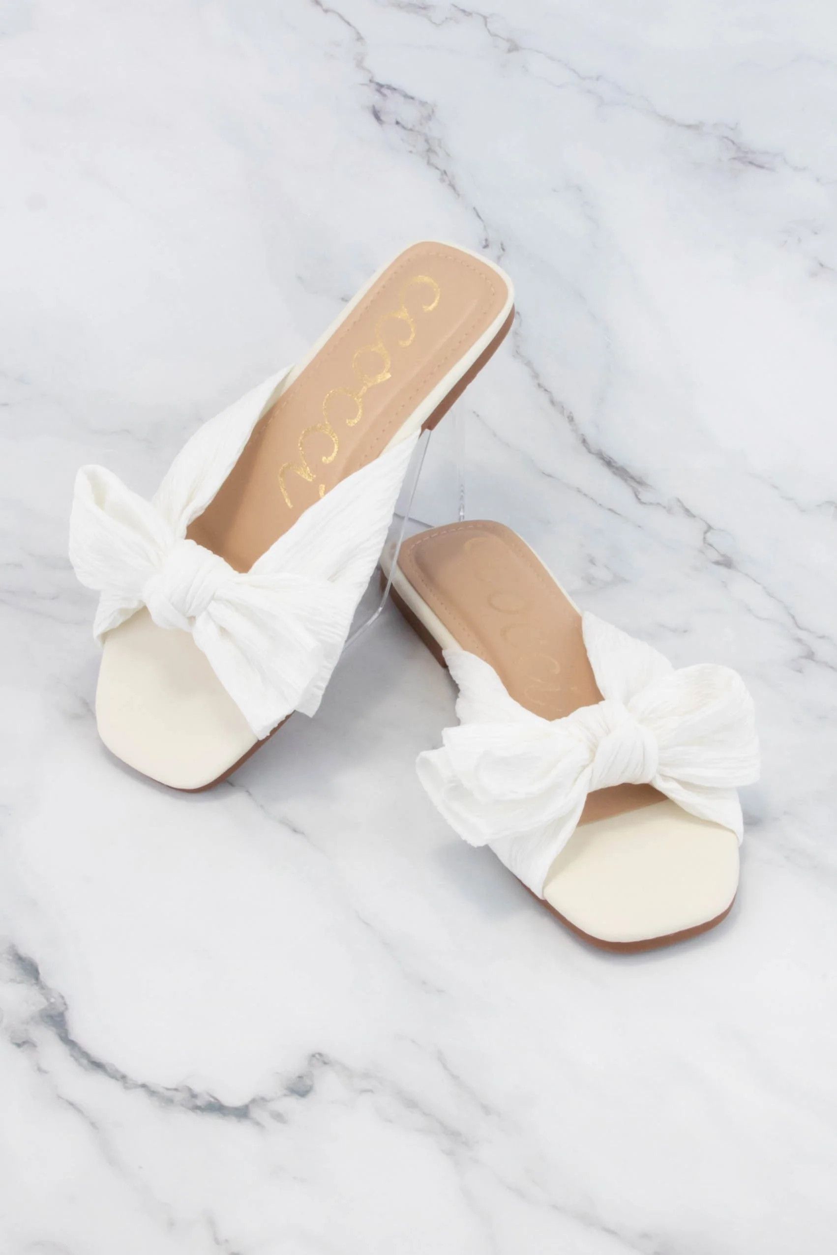 Pleated Bow Sandal- White | Shop BIRDIE