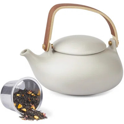 Teapot With Infuser,Matte Ceramic Japanese Tea Pot For Loose Leaf Tea, 27 Ounces Porcelain Teapots White For Women Gift With Modern Bentwood Handle | Wayfair North America