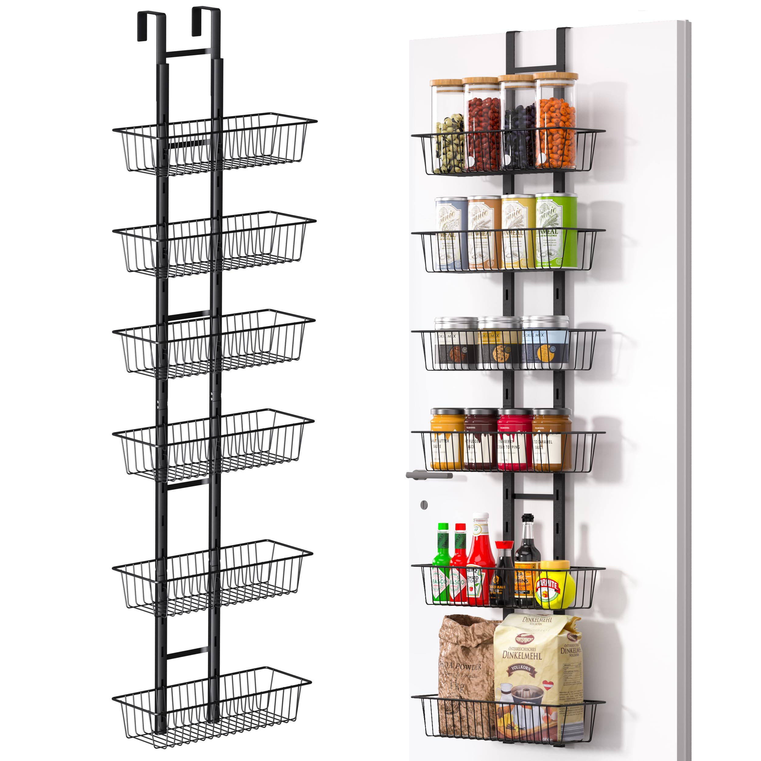 LUXEAR Over the Door Pantry Organizer, 6-Tier Adjustable Over the Door Hanging Spice Rack, No-Ass... | Amazon (US)