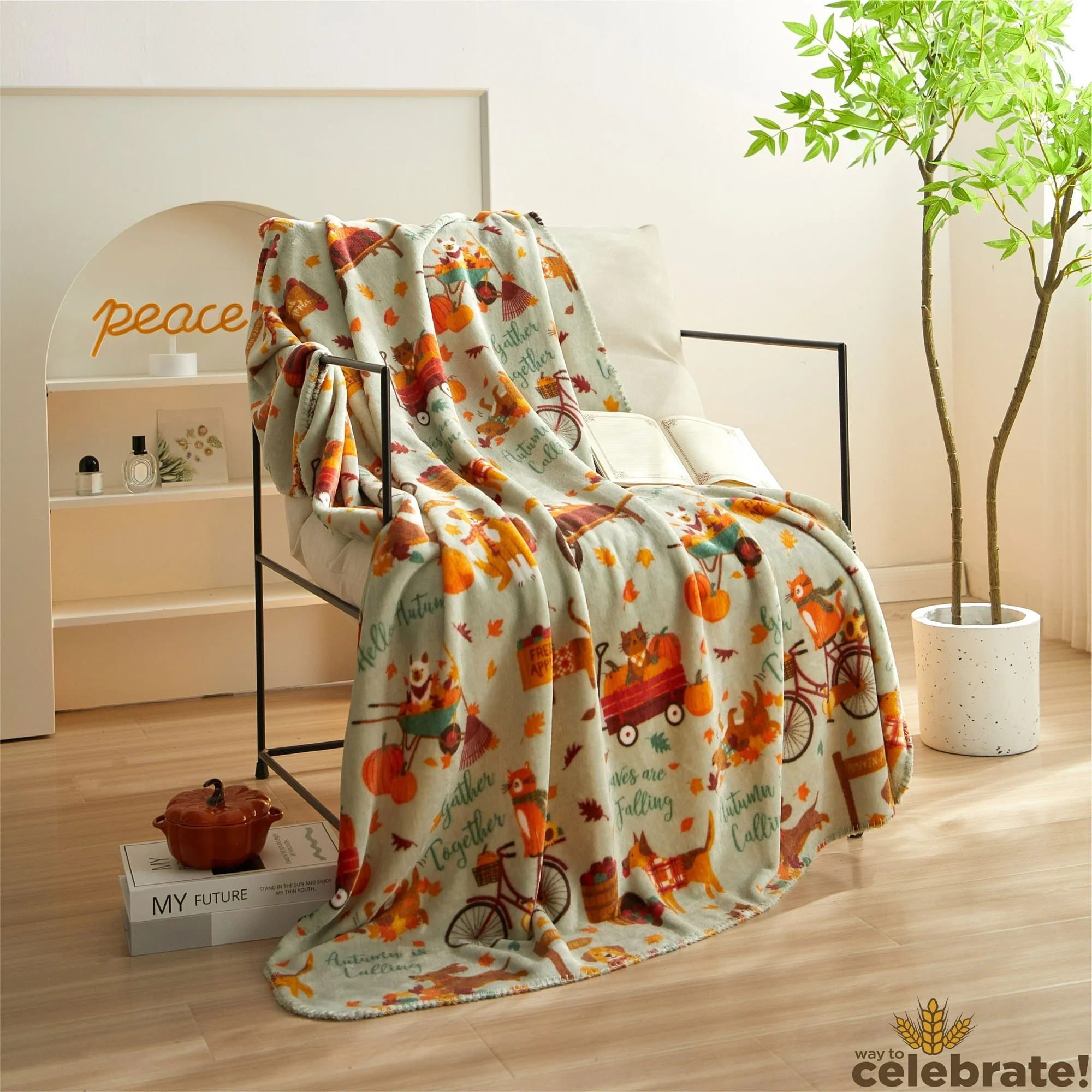 Way To Celebrate Harvest Dogs and Cats Plush Throw Blanket, Standard Throw | Walmart (US)