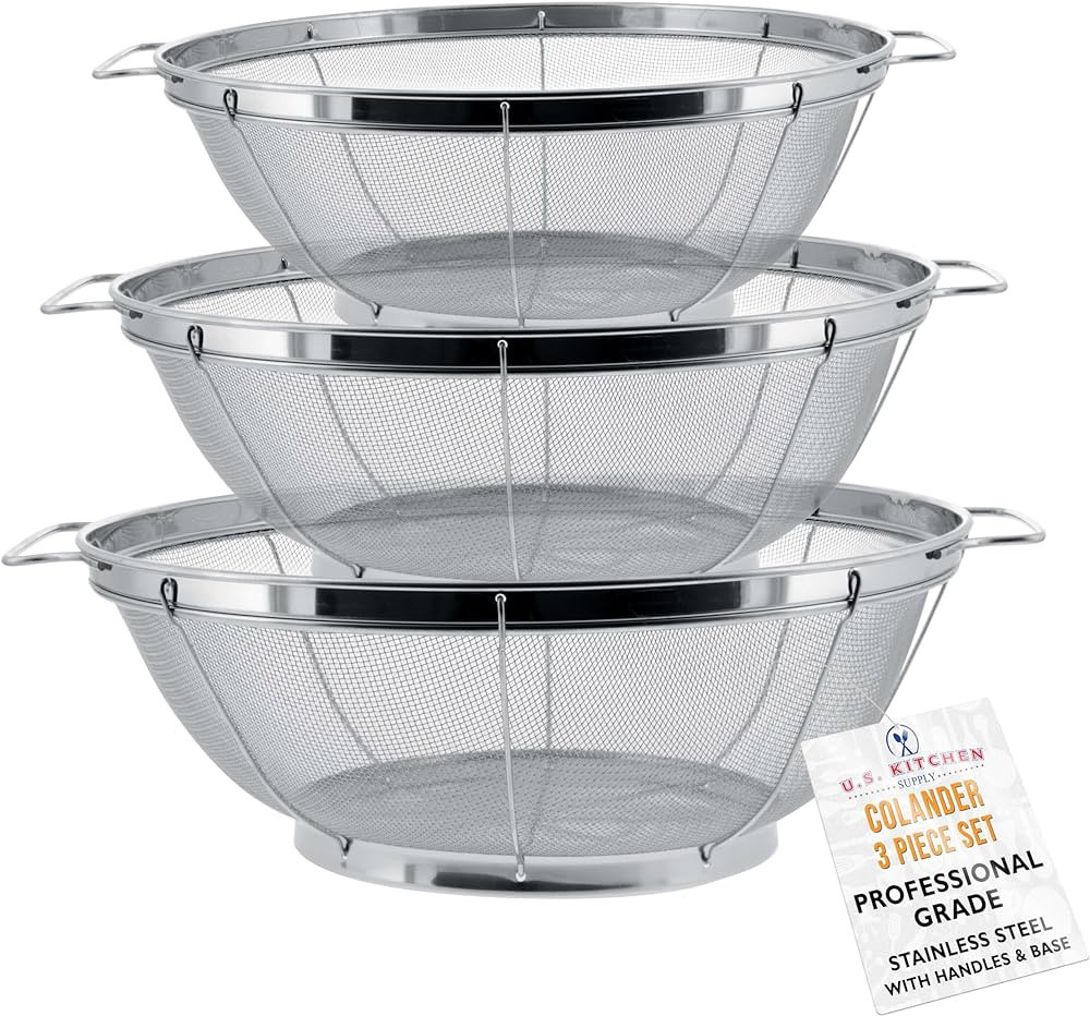 U.S. Kitchen Supply - 3 Piece Colander Set - Stainless Steel Mesh Strainer Net Baskets with Handl... | Amazon (US)