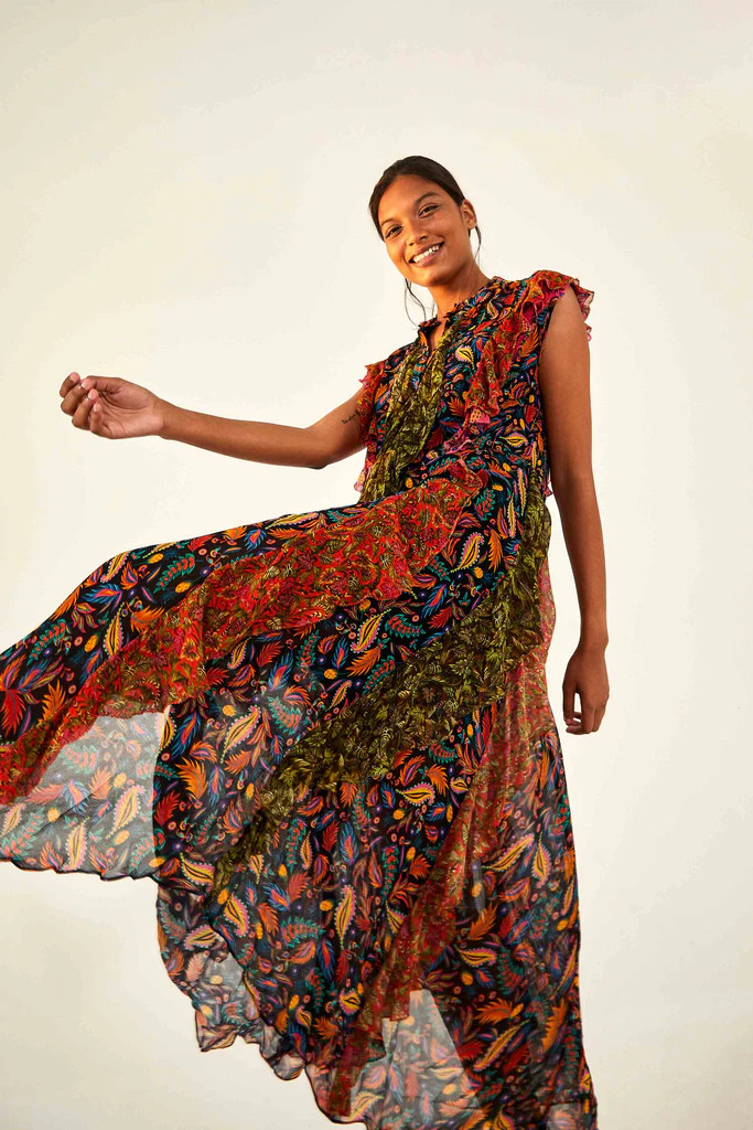 mixed mini prints midi dress | FarmRio (US)